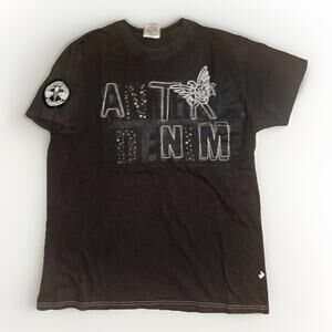 Vintage Anti Denim Y2K Rhinestone T-Shirt Black XXL 22x29